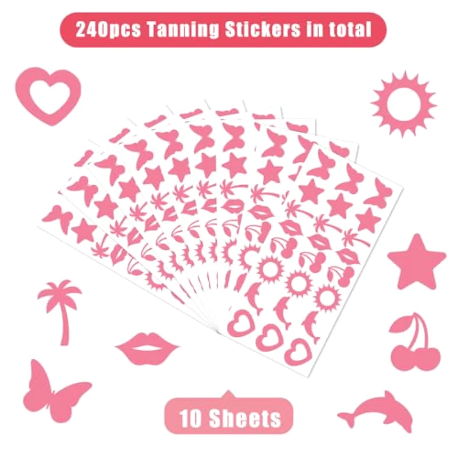 240 Pcs Summer Tanning Sunbathing Stickers Heart Dolphin Sun Cherry Lip, view 2
