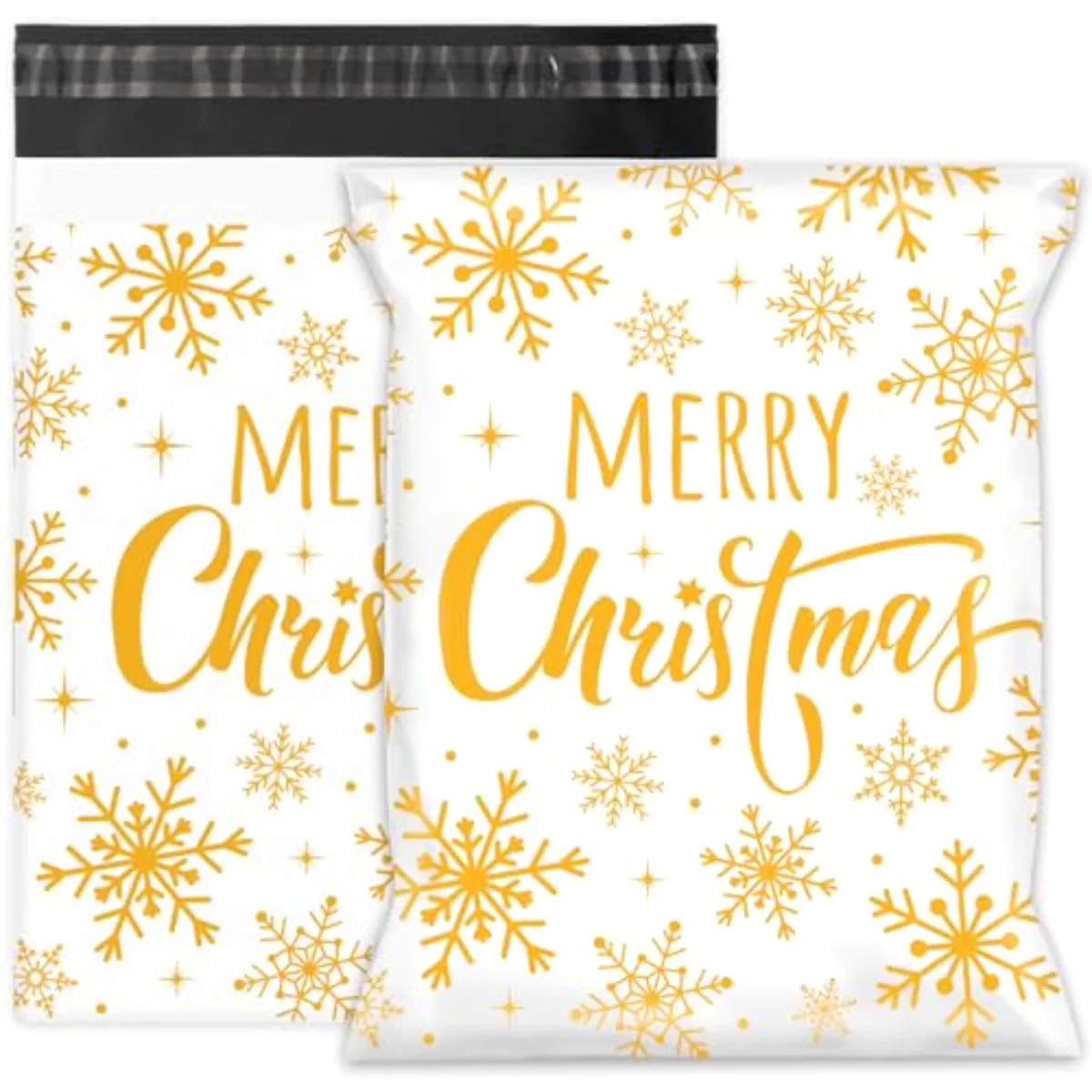 100Pcs Merry Christmas Poly Mailer 10 x 13 Inch Gold Snowflake Mailing