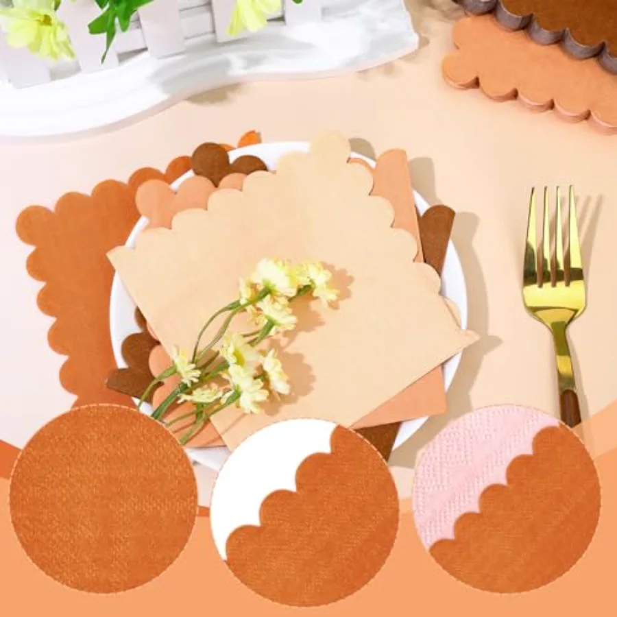 200 Sheets Terracotta Cocktail Napkin Terracotta Gradient Color Scalloped, view 3