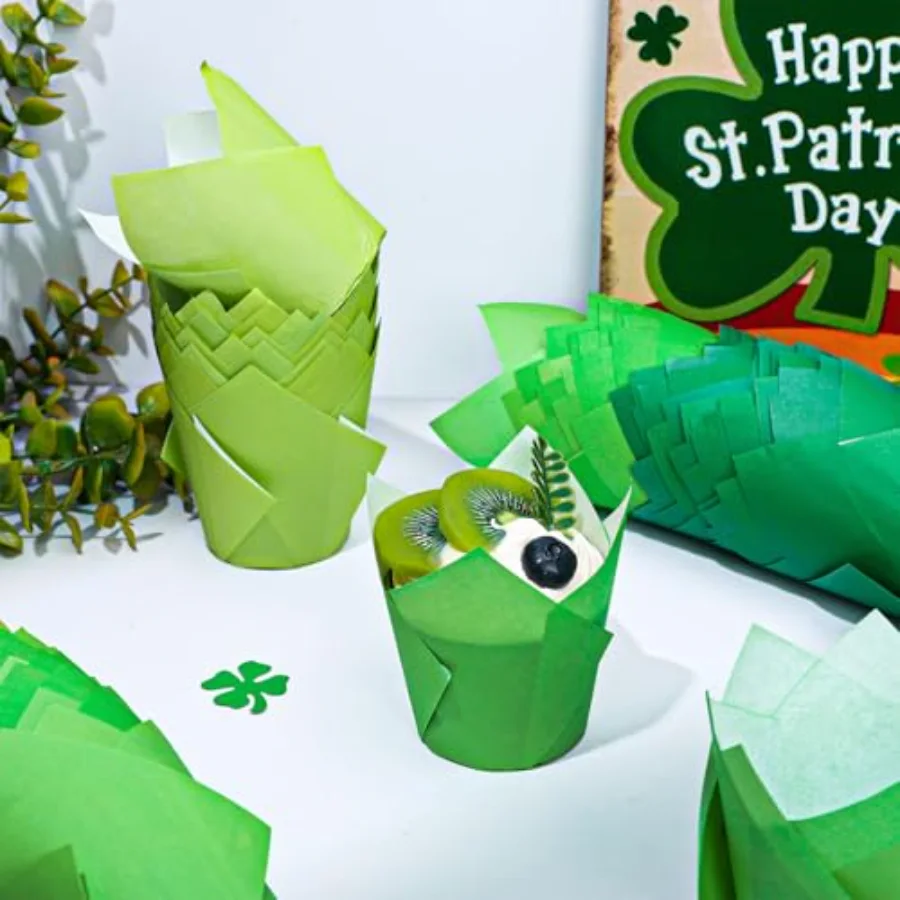 180Pcs Green Tulip Cupcake Liners Gradient Green Tulip Muffin Baking Cups, view 4