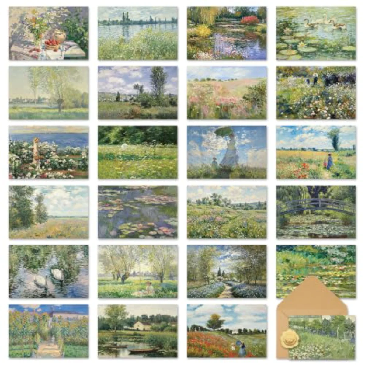 24 Pack Monet Art Greeting Cards Famous Impressionist Water Lilies &