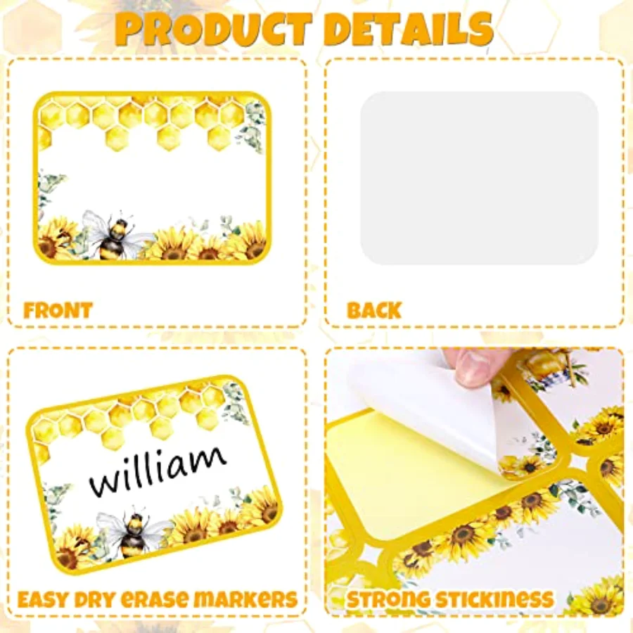 180Pcs Back to School Name Tags Stickers Summer Bee Name Tag Labels, view 3