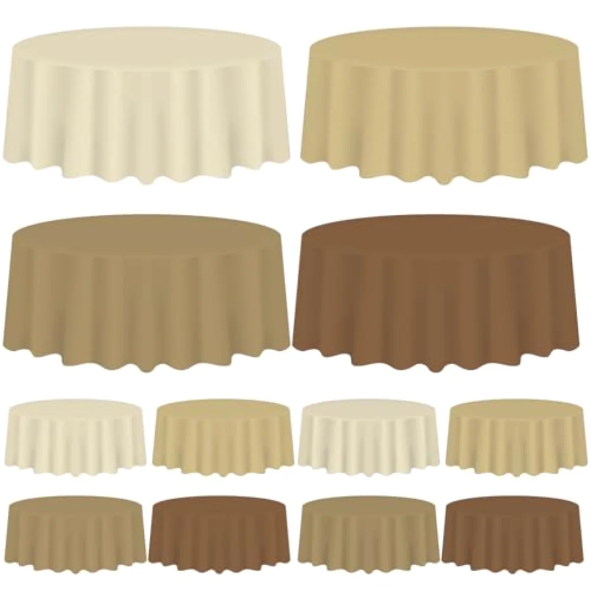 12Pcs Brown Plastic Tablecloth Round Table Cover 4 Gradient Colors