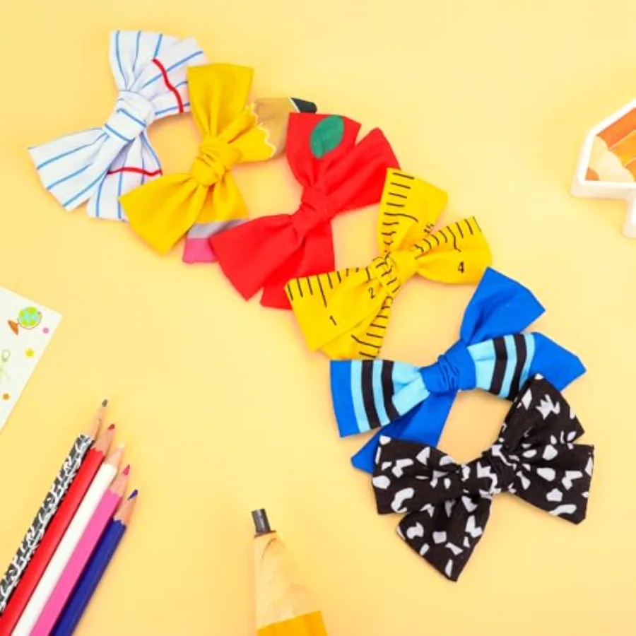 6 Pcs Back to School Hair Bow Clip Hair Barrettes Cute Pencil Crayon Ruler, view 4