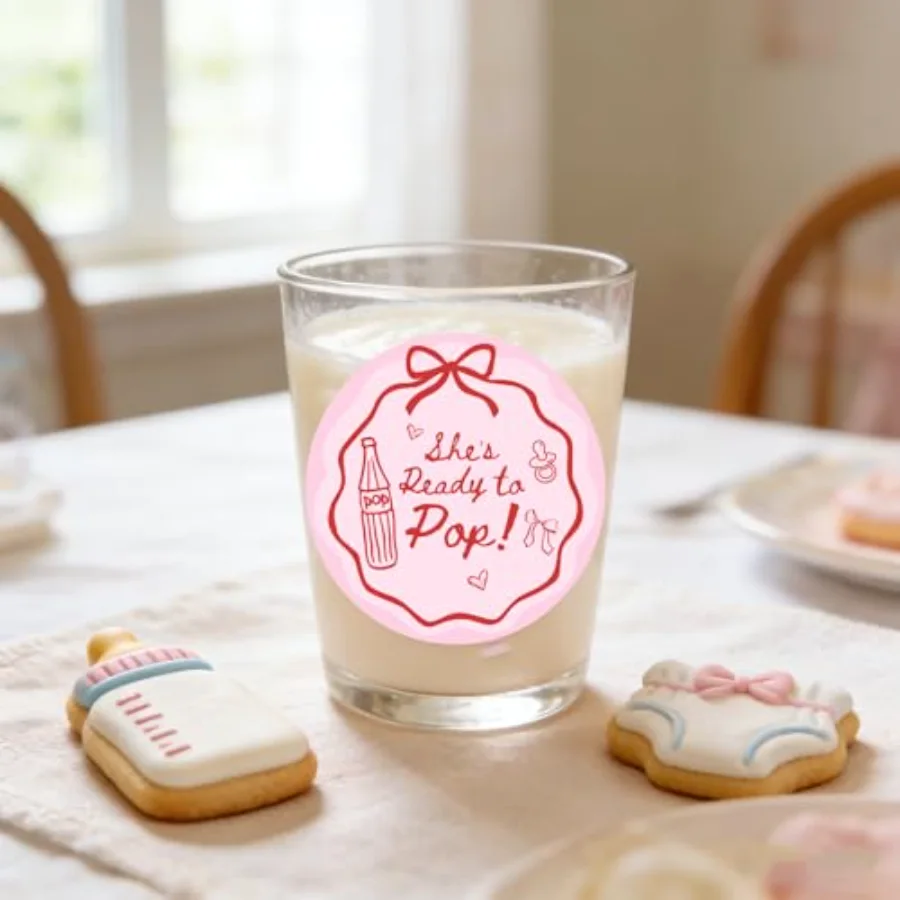 100Pcs She's Ready to Pop Cup Stickers Baby Shower Self-Adhesive Decals, view 4