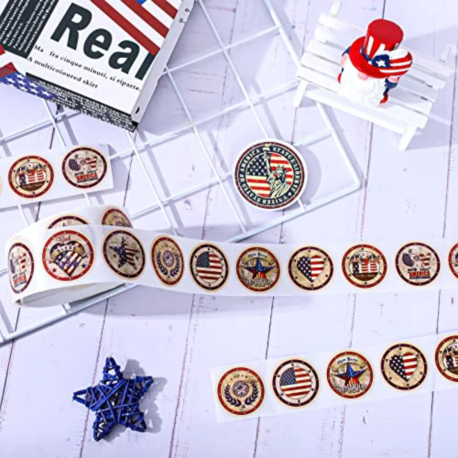 1000Pcs Patriotic Stickers 4th of July Retro Round Decal Sticker American, view 3