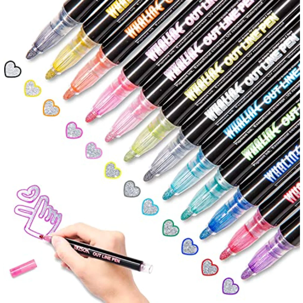 Outline Shimmer Markers 12 Colors Double Line Outline Pens Stocking