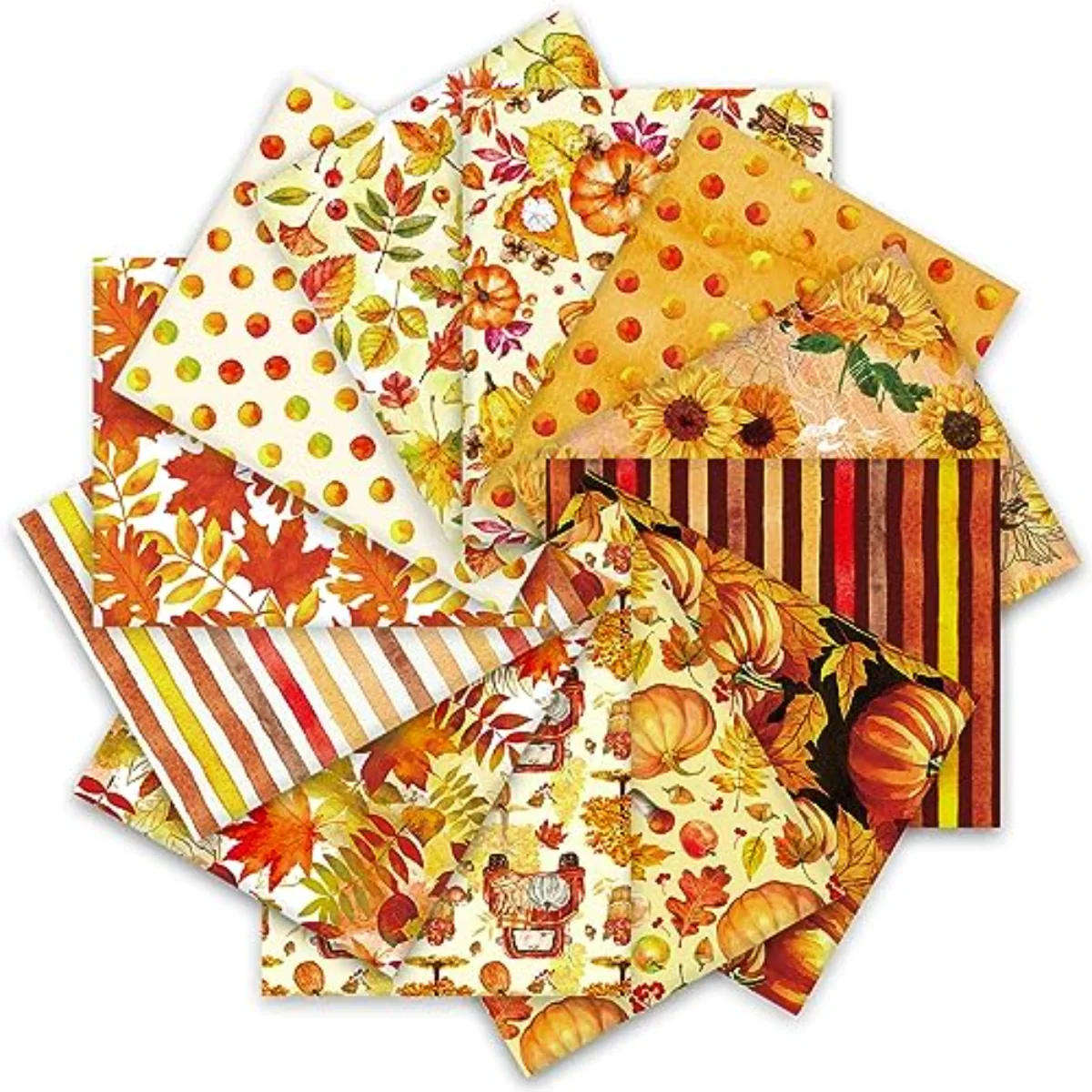 12 Pcs Fall Cotton Fabric Bundles 18 x 22 Inch Watercolor Pumpkin Maple