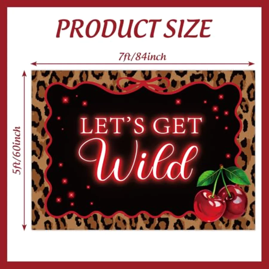 7 x 5 Ft Cheetah Cherry Birthday Party Decorations Let's Get Wild Backdrop, view 2