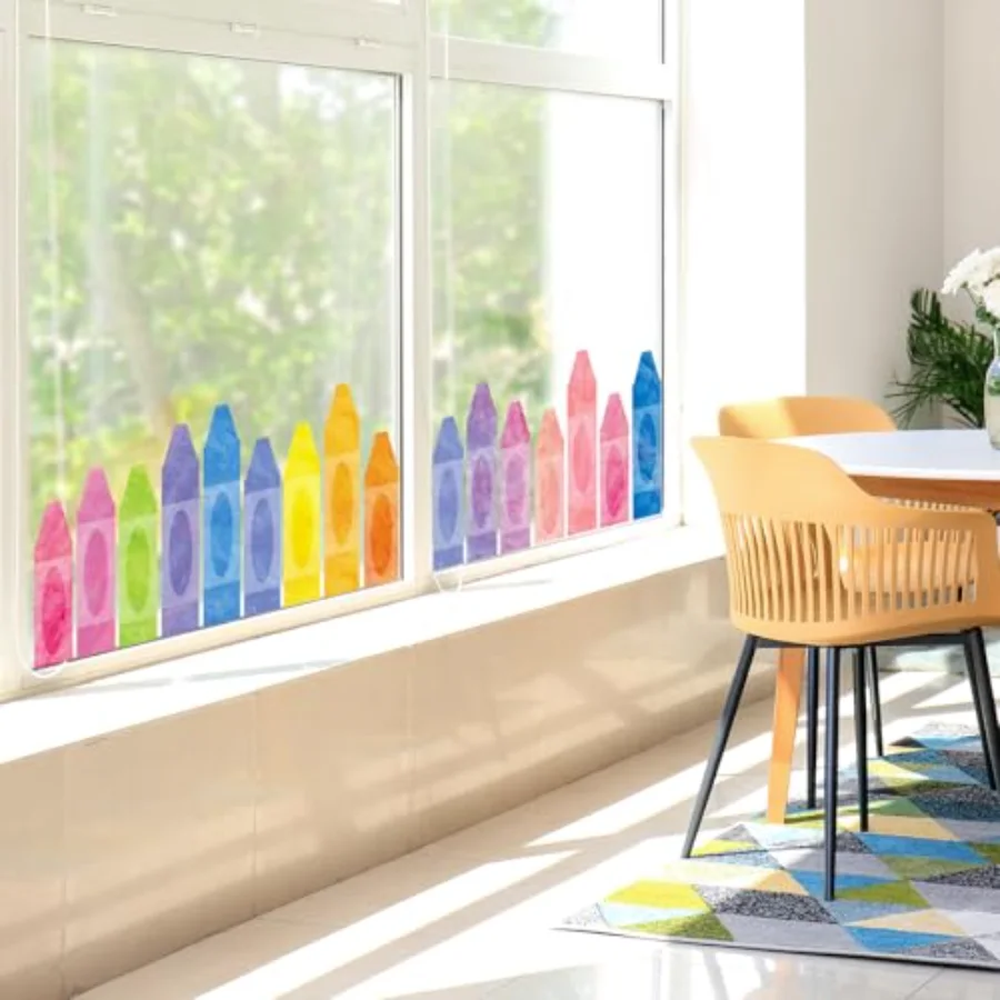 9 Sheets Back to School Crayon Window Clings Pastel Color Crayon Window, view 3