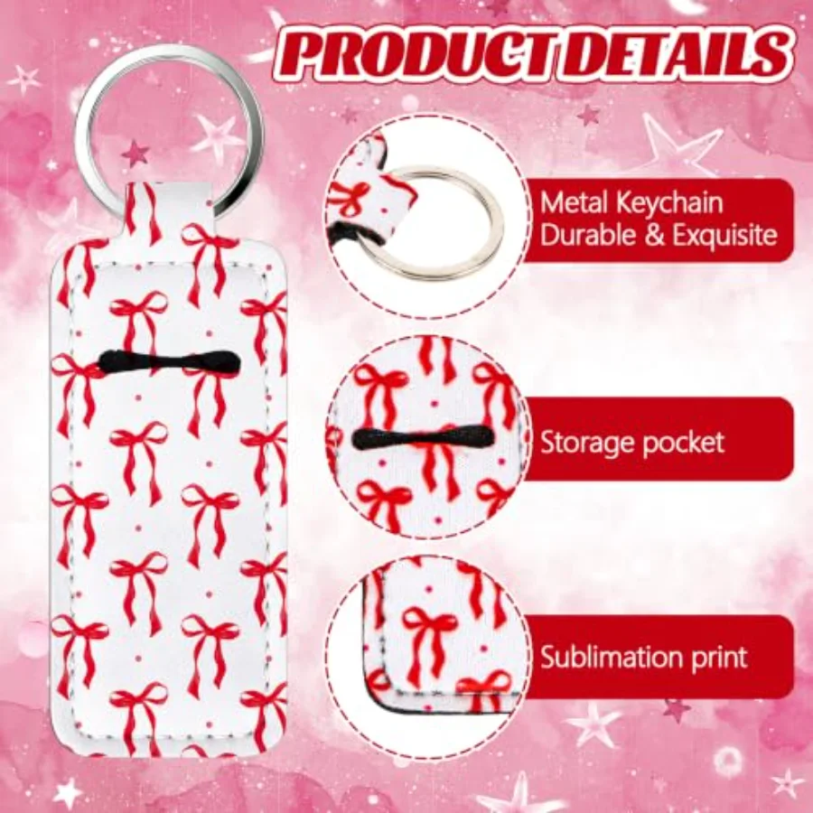 40Pcs Coquette Bow Lipstick Holder Keychain Red Bow Pocket Lip Balm Holder, view 3