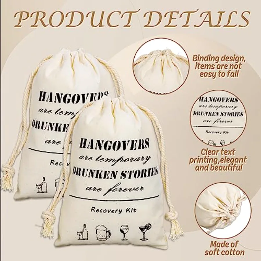 30 Pcs Bachelorette Hangover Kit Bags Cotton Gift Bags Muslin Drawstring, view 3
