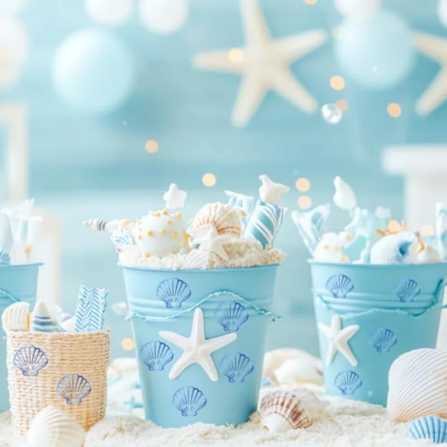 480Pcs Seashell Stickers Blue Foil Clear Sea Shell Decals Beach Themed, view 4