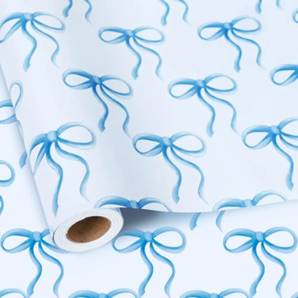 Blue Bow Wrapping Paper -Mini Roll- 17in x 38Ft Bow-knot Gift Wrap Paper