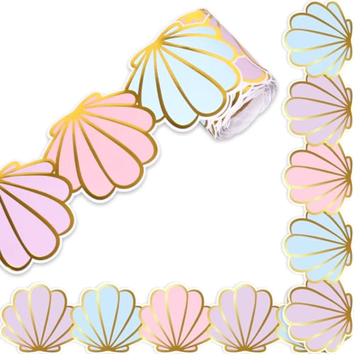 32.8Ft Summer Pastel Shell Bulletin Board Border Gold Foil Beach Party Die