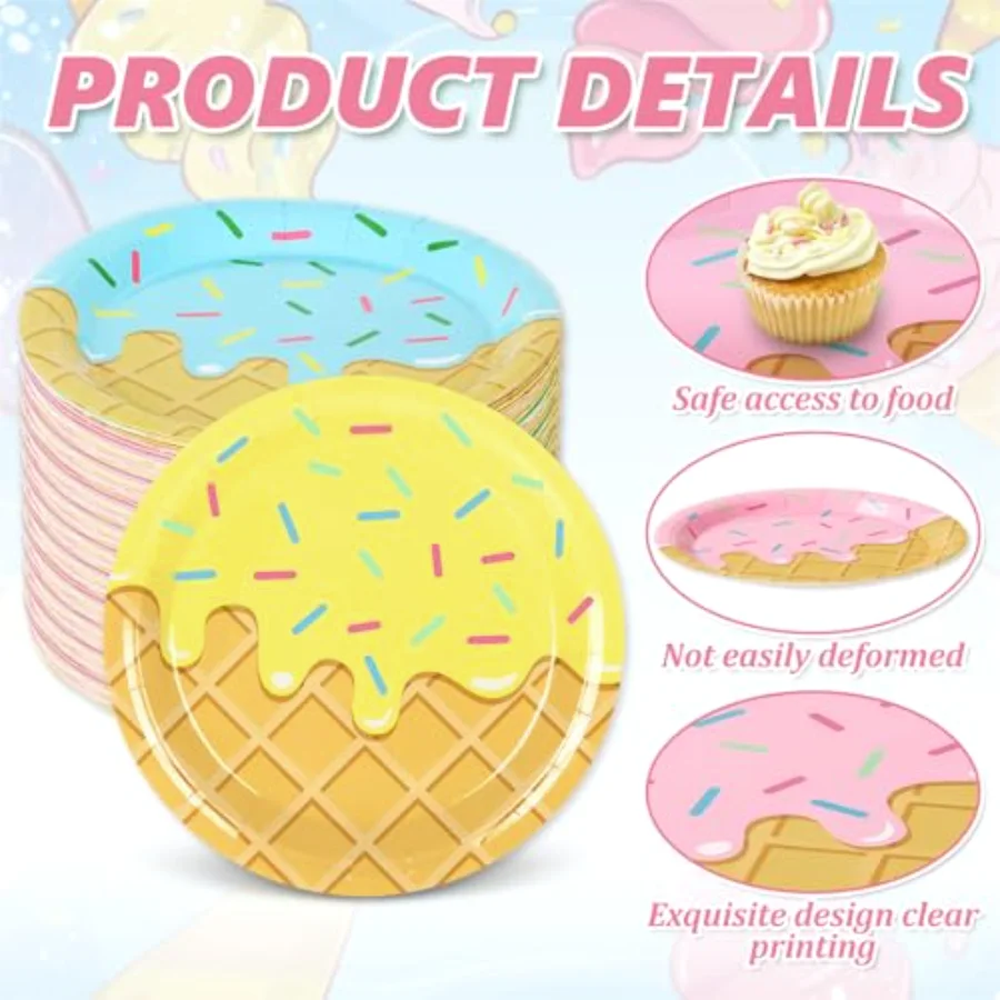 Ice Cream Birthday Party Paper Plates 6 Pastel Colors Summer Disposable, view 3
