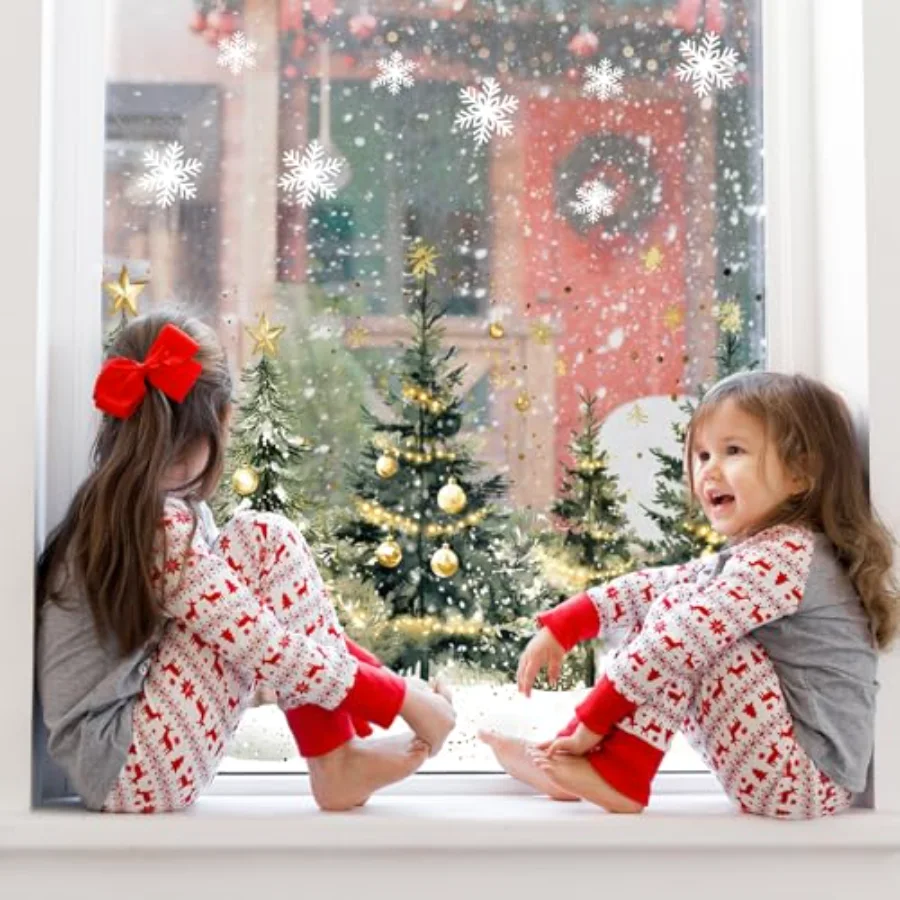 9 Sheets Christmas Window Clings Window Decals Watercolor Xmas Tree Ball, view 2