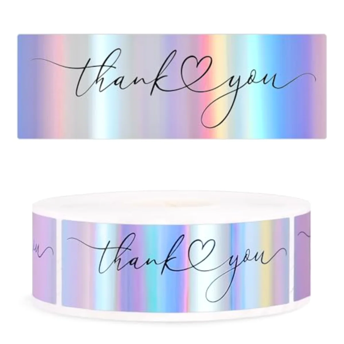 500 Pcs Holographic Thank You Stickers Roll Iridescent Thank You Rectangle