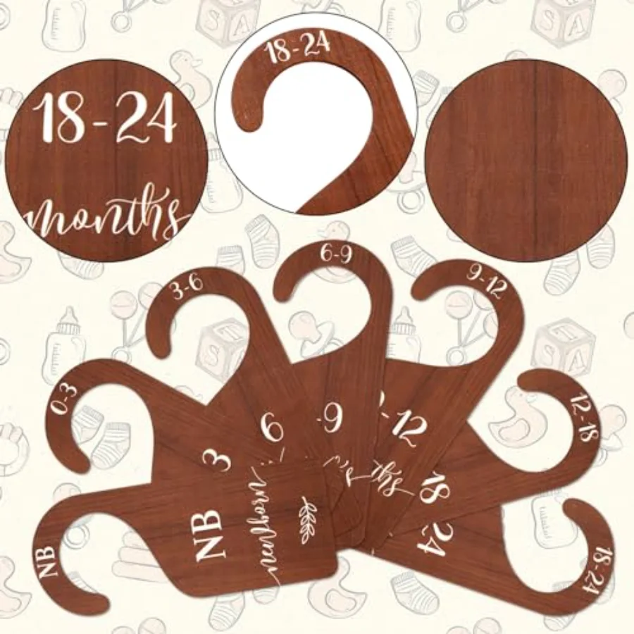 7 Pcs Wooden Baby Closet Size Dividers with Pink Velvet Bag Newborn to 24, view 3