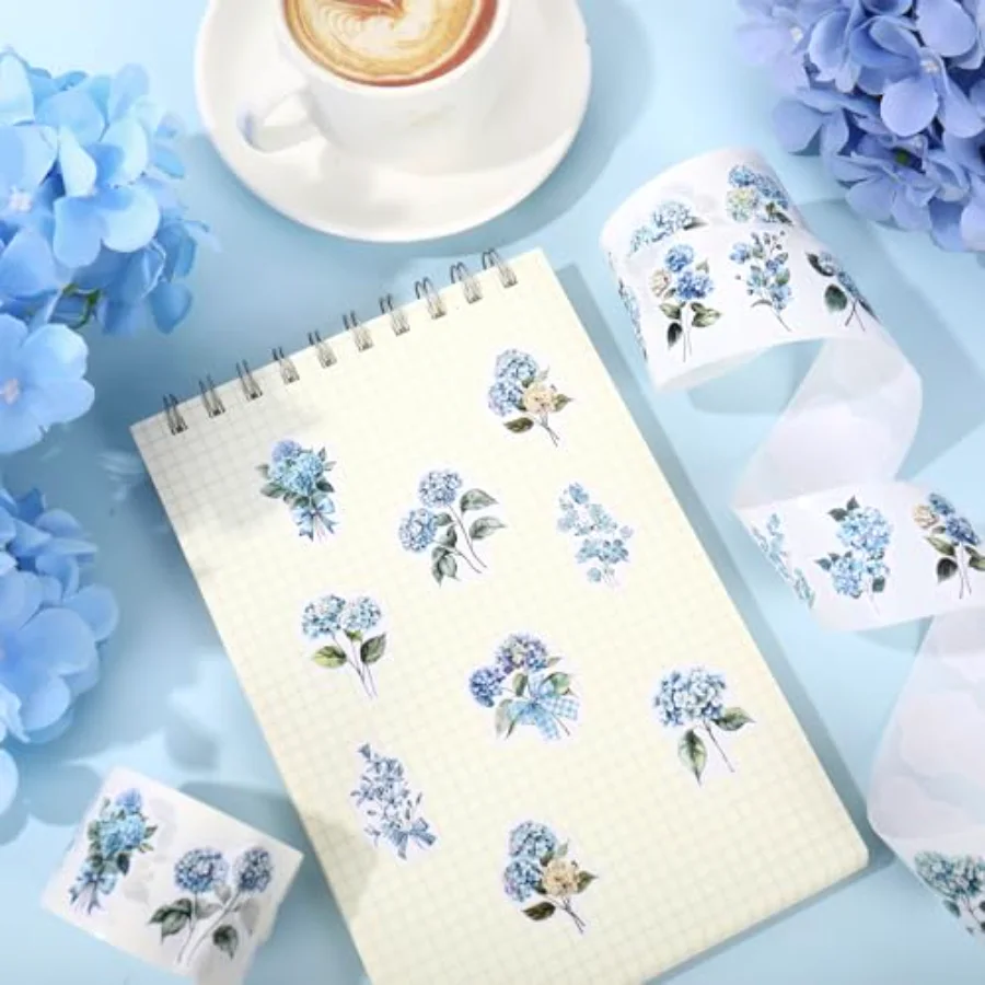 1000Pcs Hydrangea Sticker Roll Blue Floral Stickers Watercolor Flower, view 3