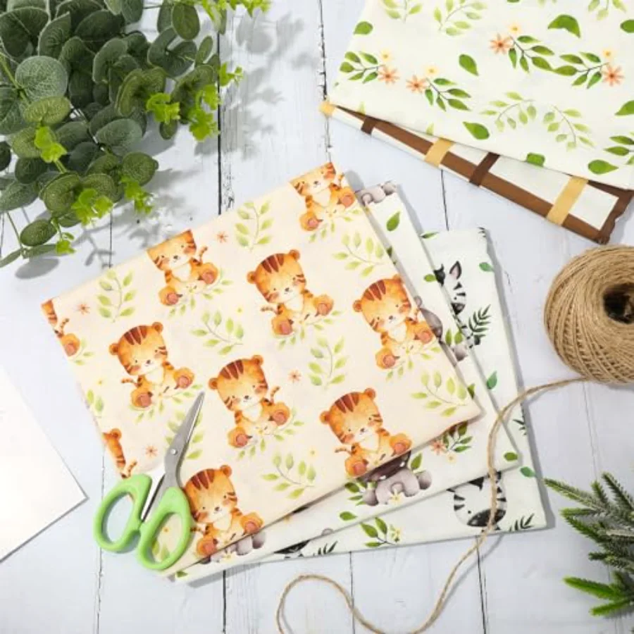 12Pcs Safari Cotton Fabric Bundles Watercolor Safari Animals Printed Fat, view 4