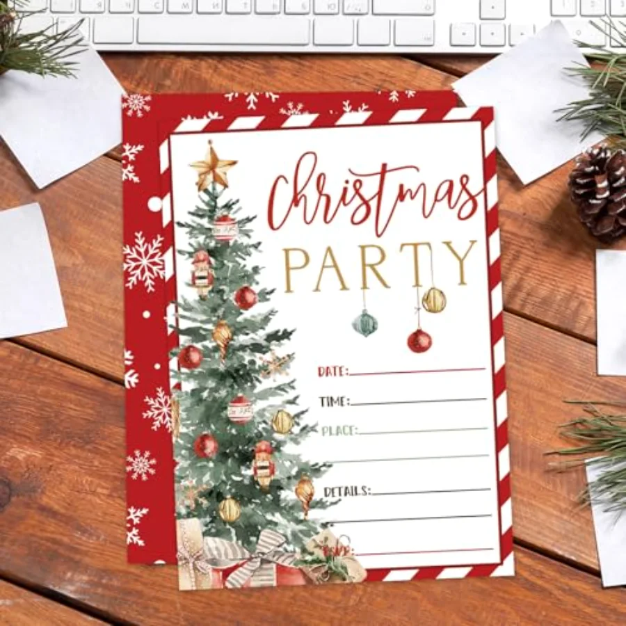 25 Sets Christmas Invitations Red Stripe Xmas Tree Invitation Cards with, view 4