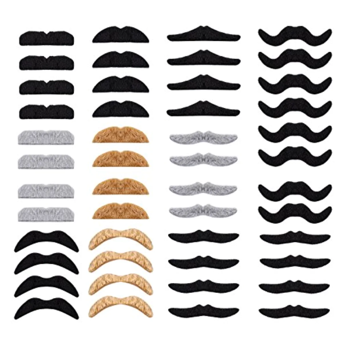 48Pcs Fake Mustaches Self-Adhesive Novelty Mustaches Set Costume Facial