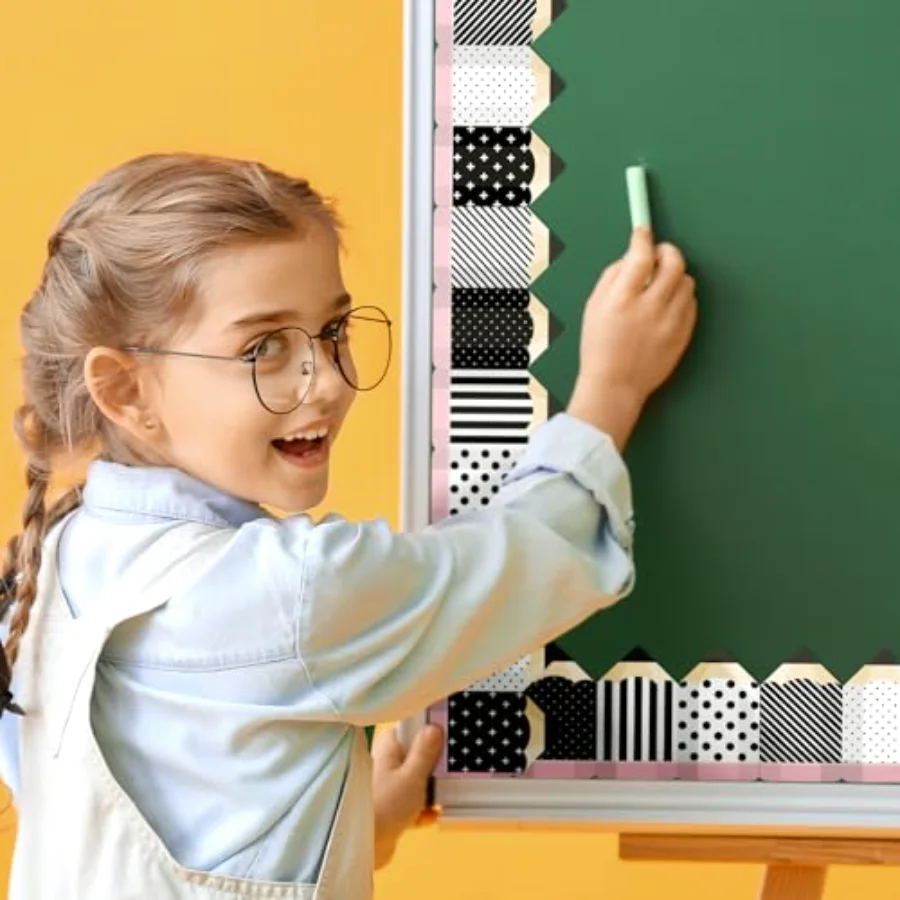 80FT Black White Bulletin Board Border Sticker 70 Pcs Pencil Border Trim, view 4