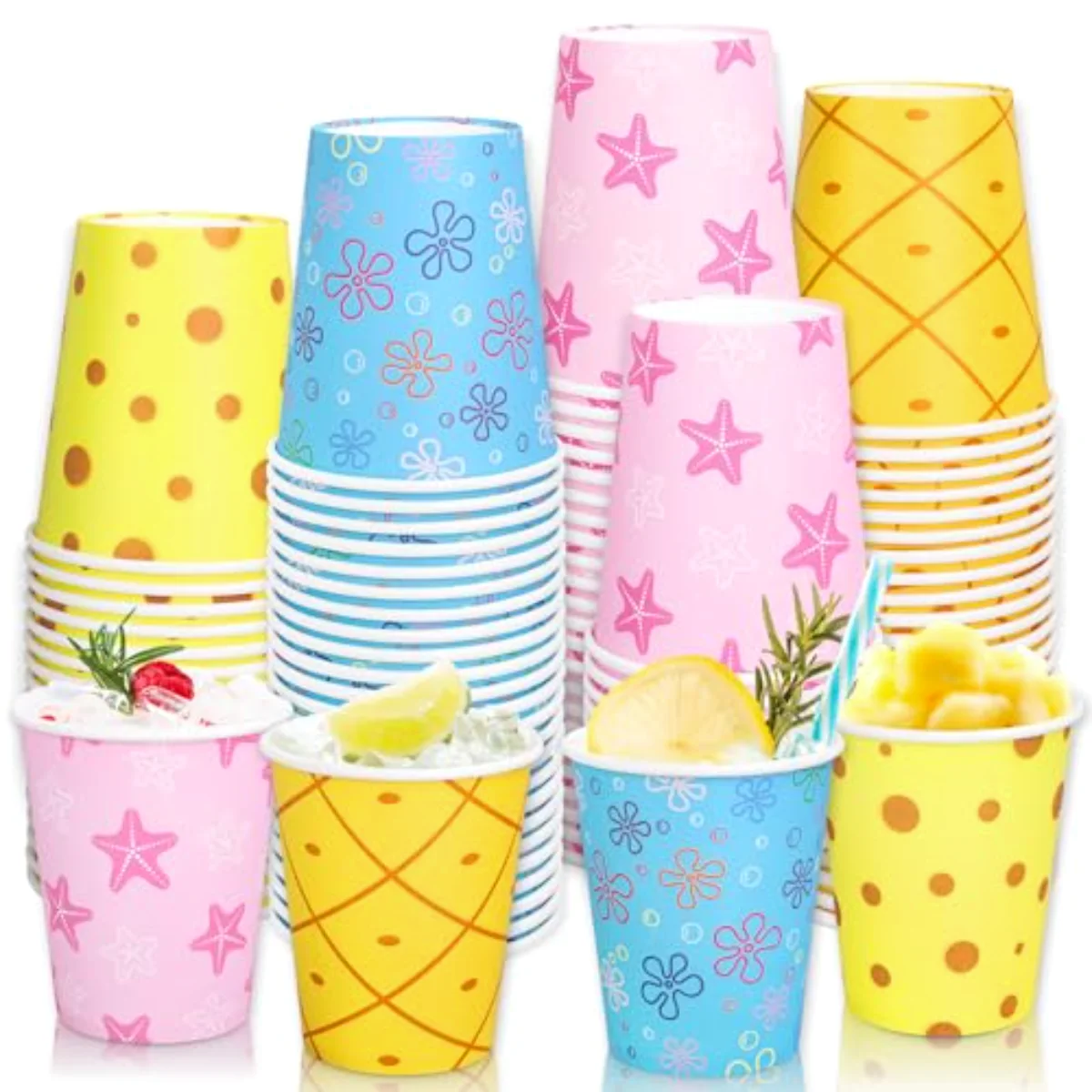 100 Pcs Cartoon Sponge Birthday Party Favor Cups 9 Oz Under The Sea Flower