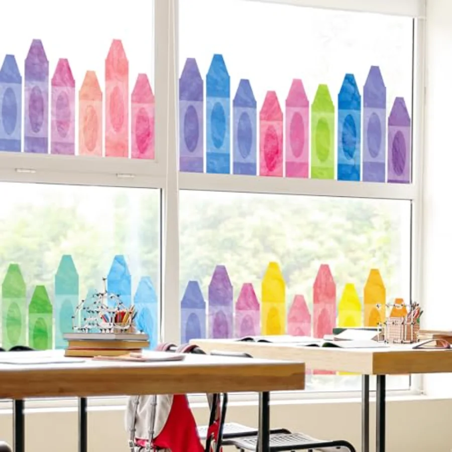 9 Sheets Back to School Crayon Window Clings Pastel Color Crayon Window, view 4
