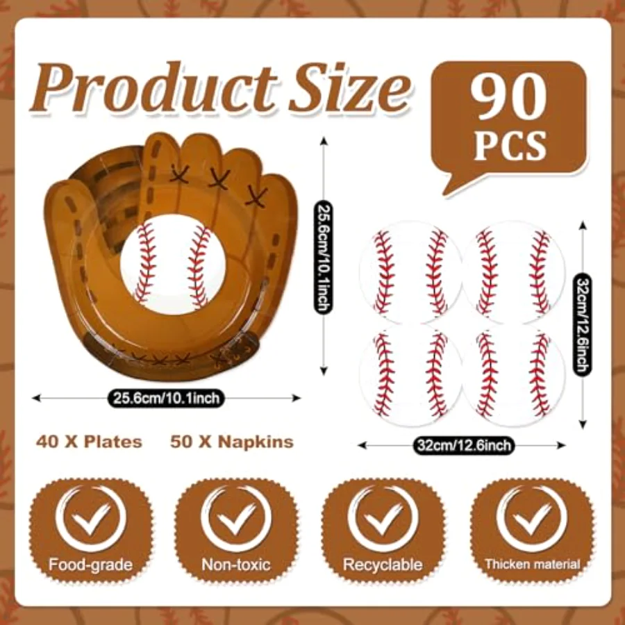 90Pcs Baseball Party Plates Napkin Set Glove Paper Plates Baseball, view 2