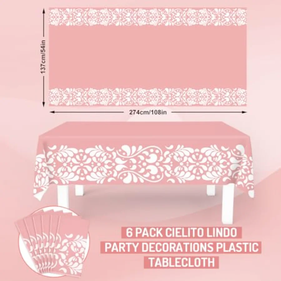 6 Pcs Cielito Lindo Party Plastic Tablecloth Pink Platos De Barro, view 2