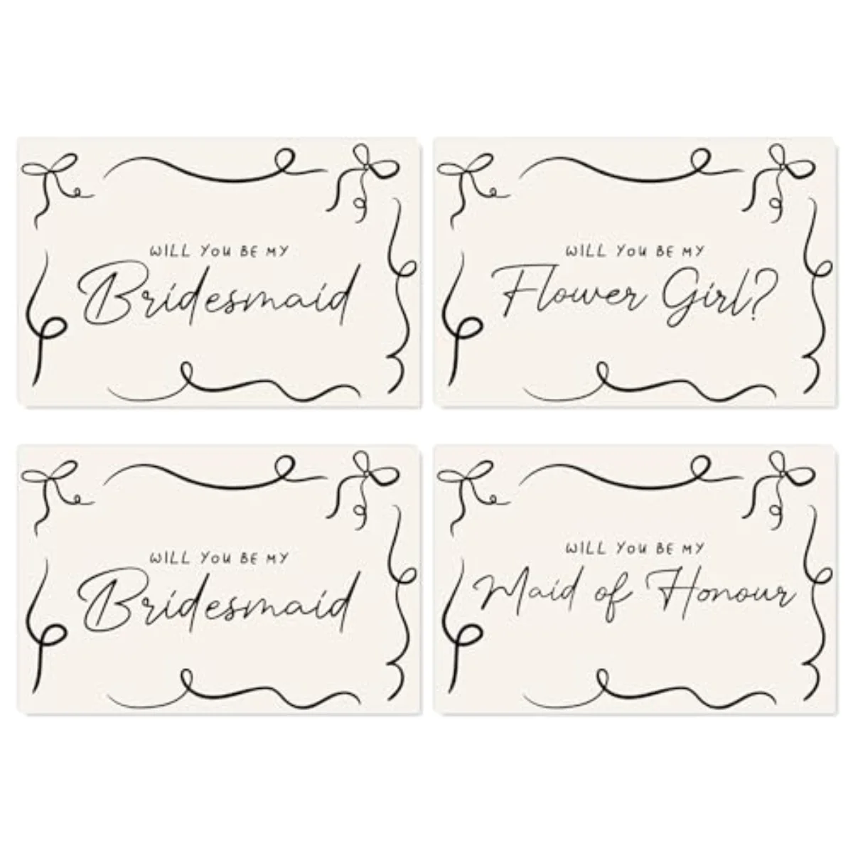 12 Pcs Bridesmaid Proposal Cards with Envelopes Stickers Beige Black Bow