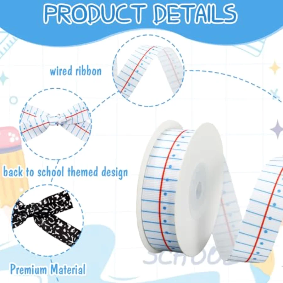 Back to School Grosgrain Ribbon 0.8 Inch Notebook Composition Decorative, view 3