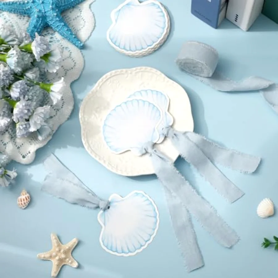 60 Pcs Seashell Place Cards Table Name Cards Last Toast on The Coast, view 3