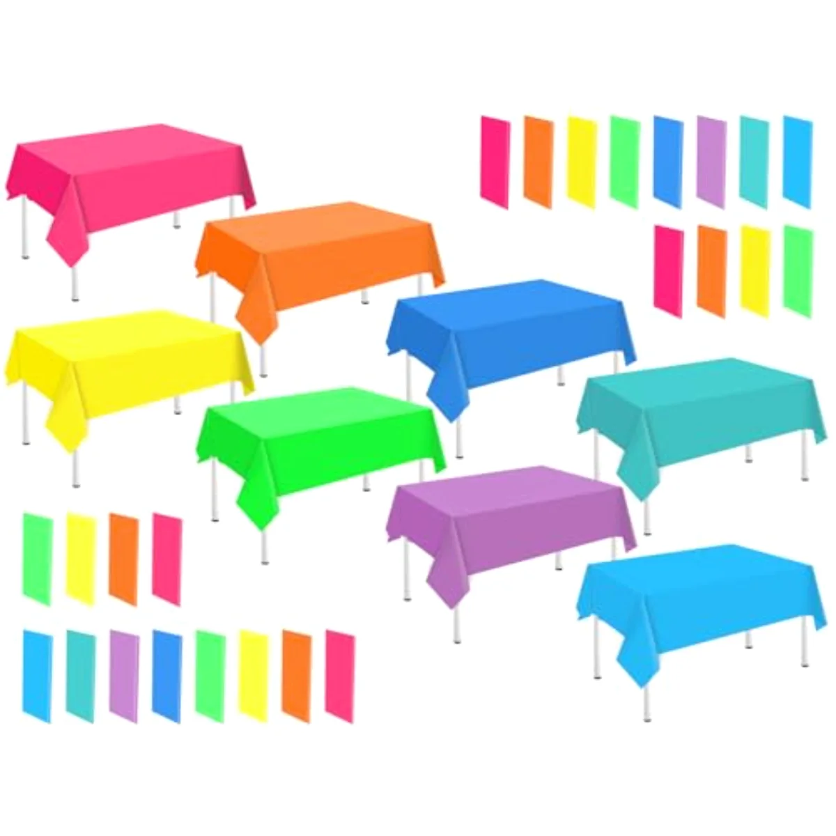 32Pcs Neon Color Plastic Tablecloth 8 Fluorescent Colors Rectangle Table