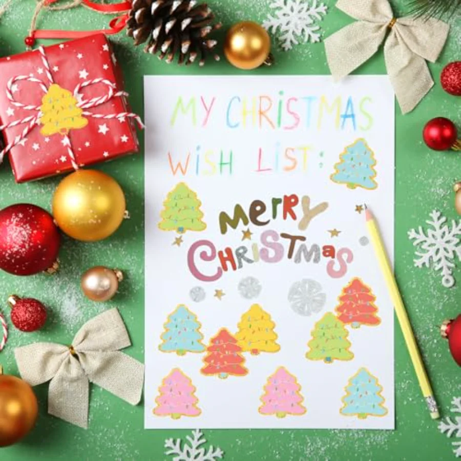 1000 Pcs Christmas Tree Stickers Roll Holographic Colorful Light Bulbs, view 4