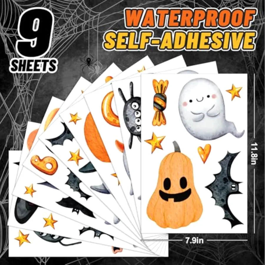 9 Sheets Halloween Cartoon Wall Stickers Cute Ghost Boo Pumpkin PVC Room, view 2