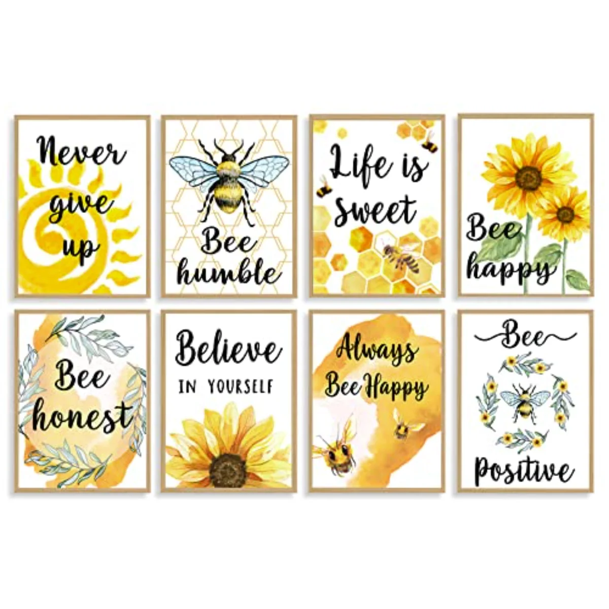 8Pcs Bee Classroom Motivational Posters Bumblebee Sunflower Inspirational