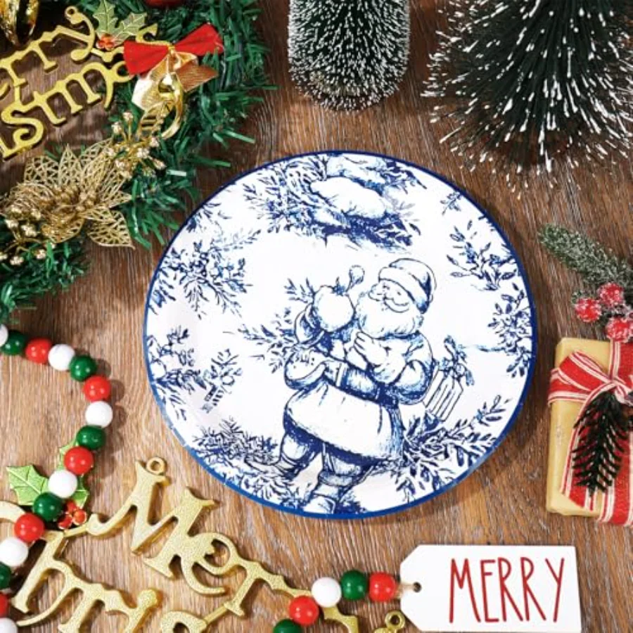 40 Pcs Christmas Paper Plates 4 Designs Chinoiserie Blue and White, view 4