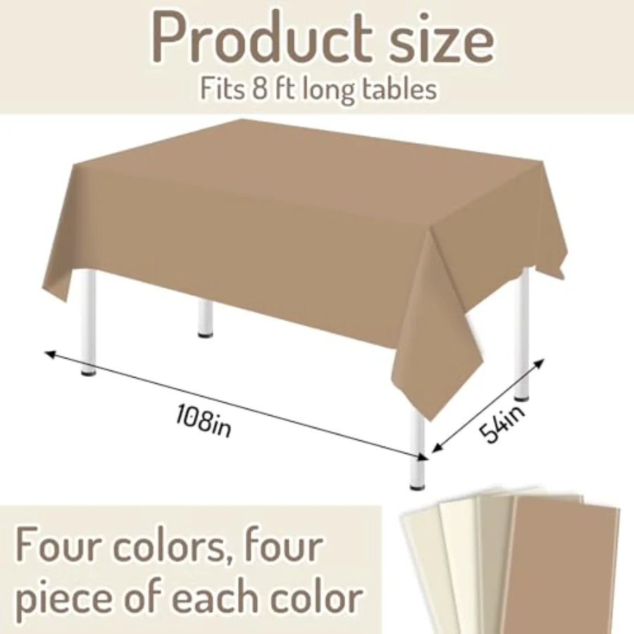 16 Pcs Neutral Color Plastic Tablecloth Beige Nude Cream Rectangle Table, view 2