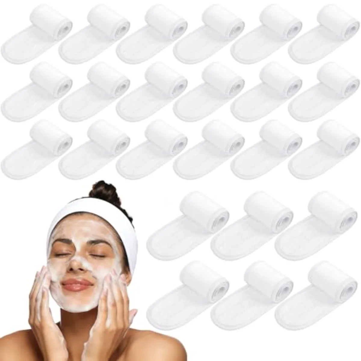 60Pcs Spa Facial Headbands Head Wrap Stretch White Cloth Hair Bands for