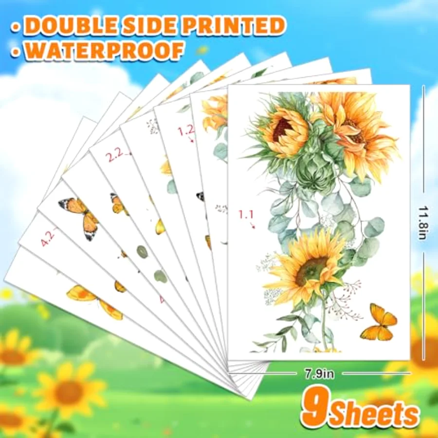 9 Sheets Summer Floral Window Cling Stickers Sunflower Hanging Flower Vine, view 2