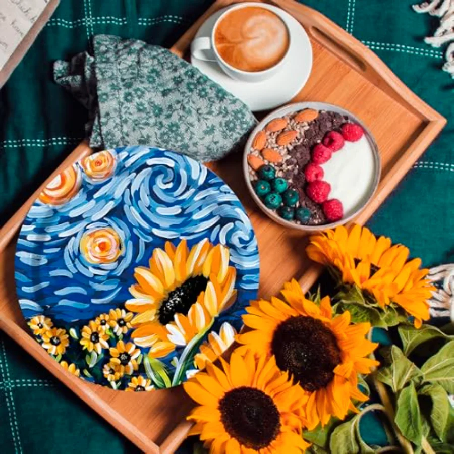 40 Pcs Starry Night Sunflower Paper Plates 9 Inch Disposable Plates Van, view 4