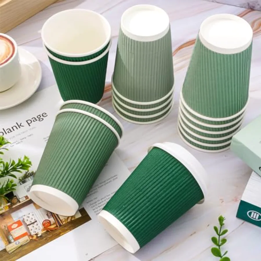 100Pcs Sage Green Disposable Coffee Cups with Lids 12oz Gradient Green, view 3