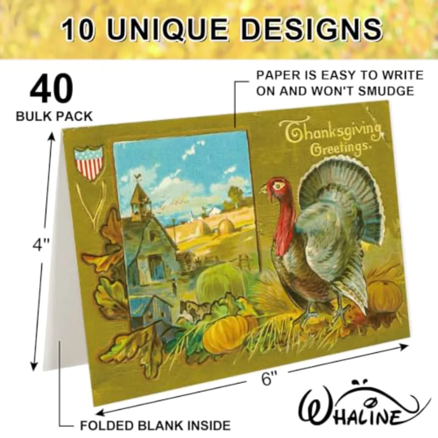 40 Pack Thanksgiving Greeting Cards Vintage Fall Blank Cards with, view 2
