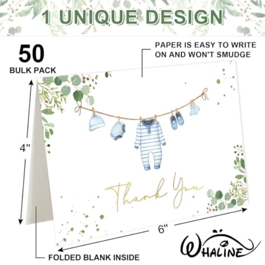 50 Pack Boxed Baby Shower Thank You Cards, view 2