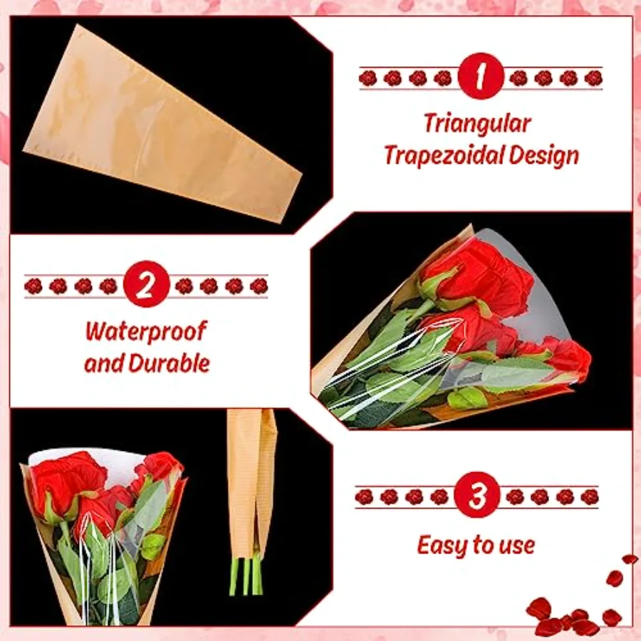 50Pcs Flower Wrapping Bags Mother's Day Kraft Paper Floral Packing Sleeves, view 3