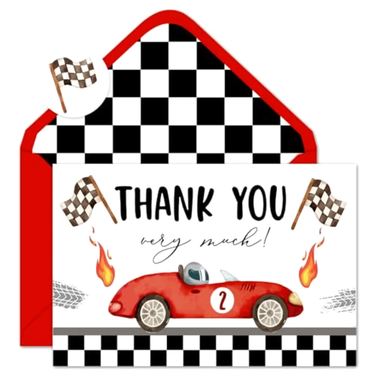 50 Pack Race Car Thank You Cards Red Racing Theme Greeting Card with