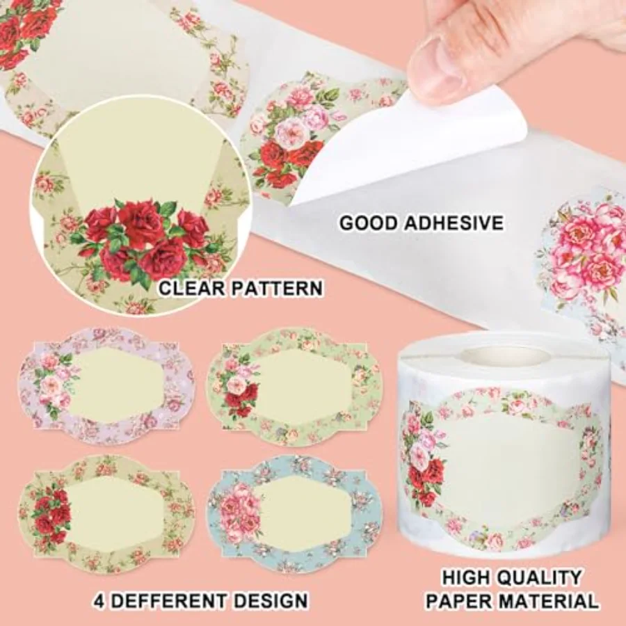 250Pcs Vintage Floral Jar Label Stickers Roll Retro Flower Canning Labels, view 3